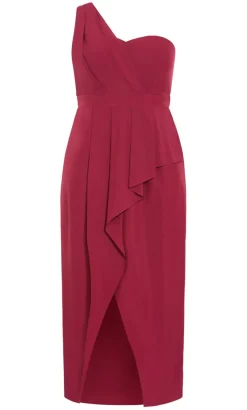 Allure One Shoulder Maxi Dress - currant
