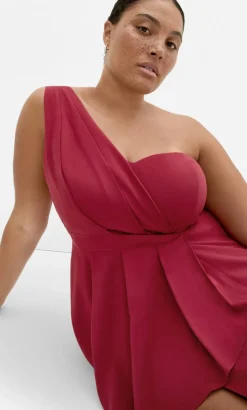 Allure One Shoulder Maxi Dress - currant