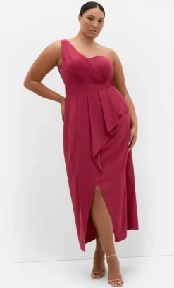 Allure One Shoulder Maxi Dress - currant