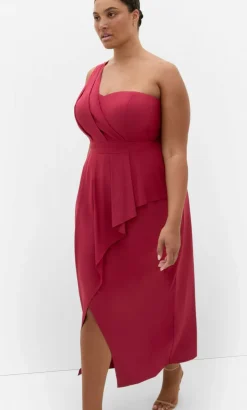 Allure One Shoulder Maxi Dress - currant