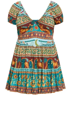 Amaria Print V Neck Mini Dress - alpine green