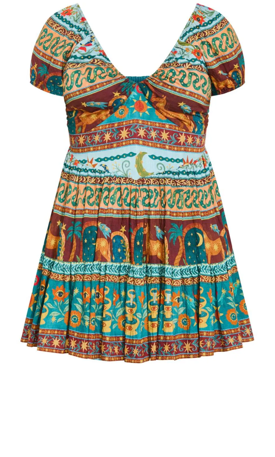 Amaria Print V Neck Mini Dress - alpine green