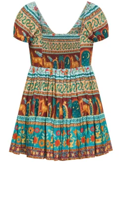 Amaria Print V Neck Mini Dress - alpine green