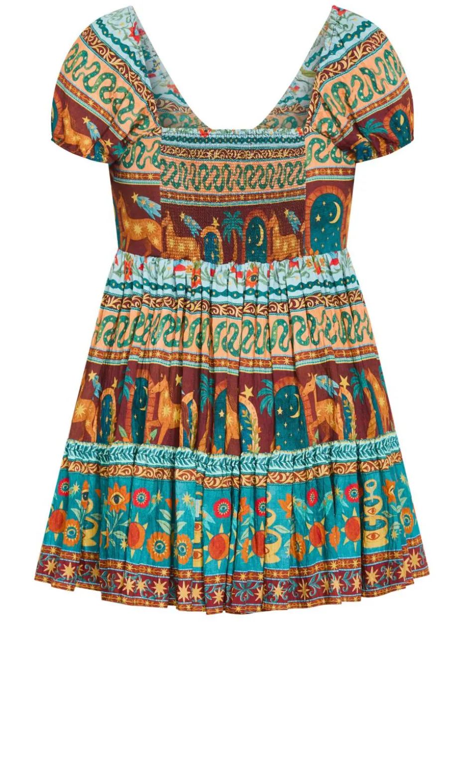 Amaria Print V Neck Mini Dress - alpine green