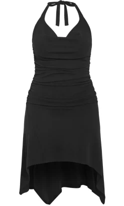 Amber Halter Asymmetrical Hem Dress - black