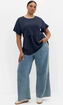Amelia Peplum Tee - navy