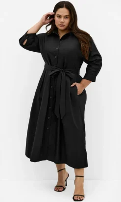 Angel Cotton Shirt Dress - black