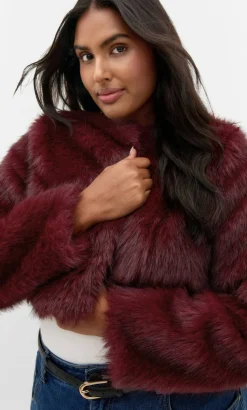Angel Faux Fur Crop Jacket - bordeaux