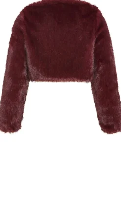 Angel Faux Fur Crop Jacket - bordeaux