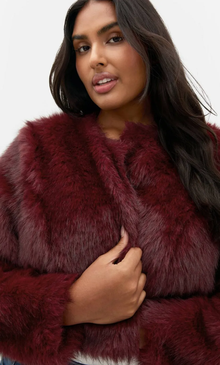 Angel Faux Fur Crop Jacket - bordeaux