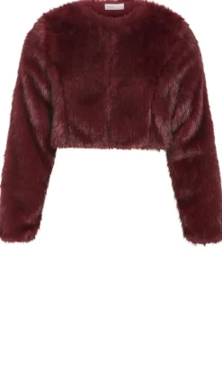 Angel Faux Fur Crop Jacket - bordeaux