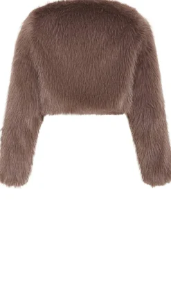 Angelica Faux Fur Crop Jacket - truffle