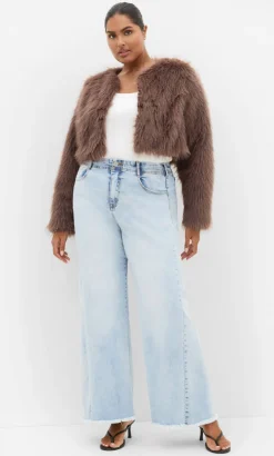 Angelica Faux Fur Crop Jacket - truffle