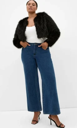 Angelica Faux Fur Crop Jacket - black