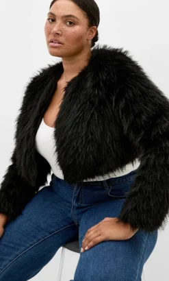 Angelica Faux Fur Crop Jacket - black