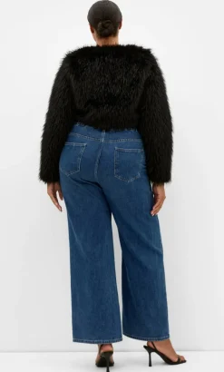 Angelica Faux Fur Crop Jacket - black