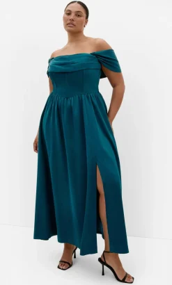 Angel Love Off Shoulder Maxi Dress - emerald