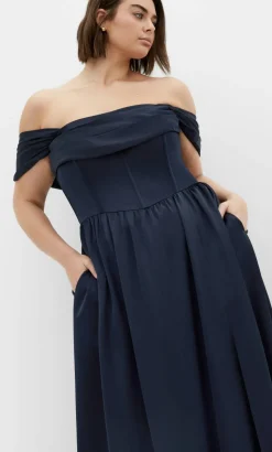 Angel Love Off Shoulder Maxi Dress - navy