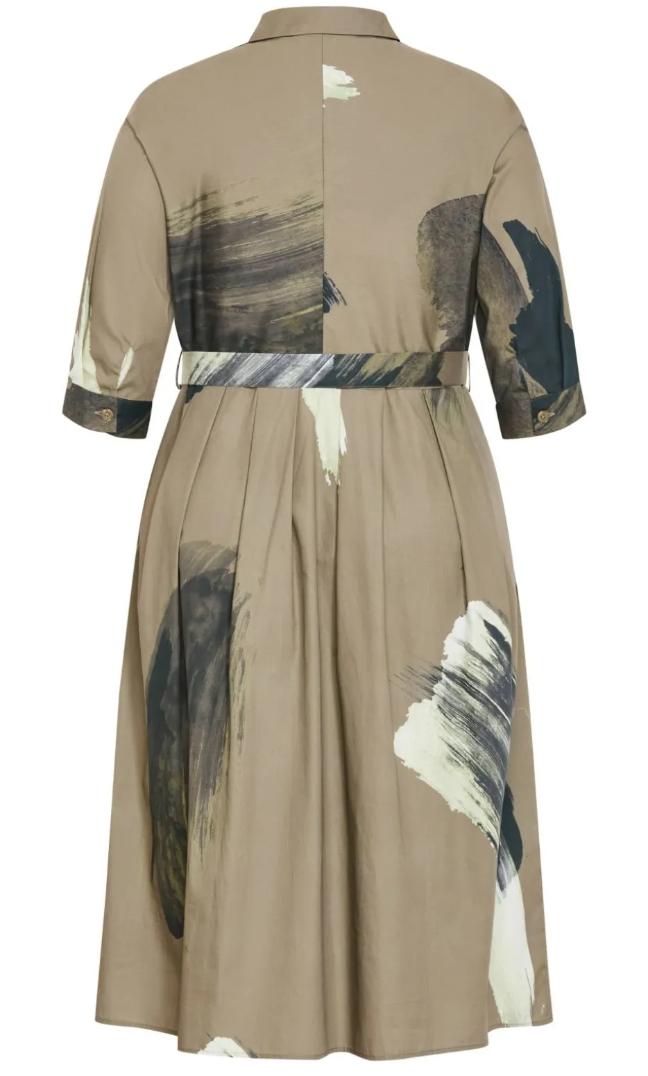 Angel Print Cotton Shirt Dress - khaki