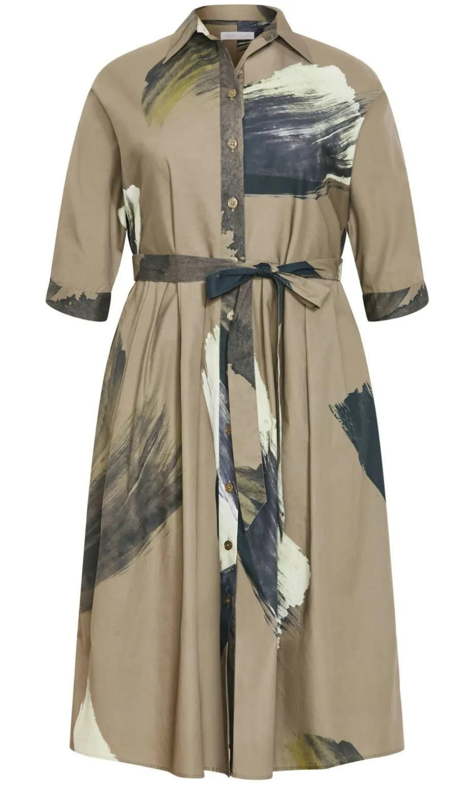 Angel Print Cotton Shirt Dress - khaki