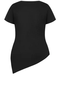 Angled Hem Cotton Tee - black