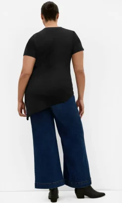 Angled Hem Cotton Tee - black