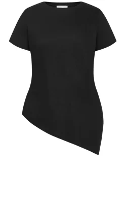 Angled Hem Cotton Tee - black