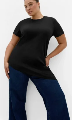 Angled Hem Cotton Tee - black