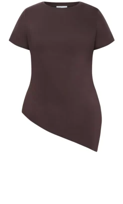 Angled Hem Cotton Tee - espresso