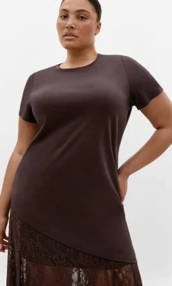 Angled Hem Cotton Tee - espresso