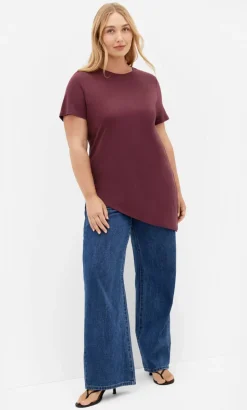 Angled Hem Cotton Tee - wildberry
