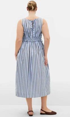 Anna Choc Stripe Cotton Dress - sky blue