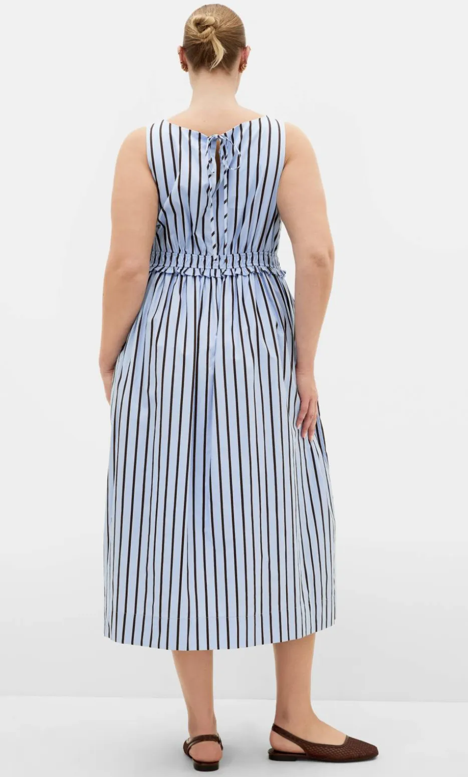 Anna Choc Stripe Cotton Dress - sky blue
