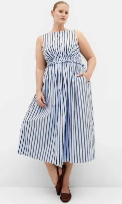 Anna Choc Stripe Cotton Dress - sky blue