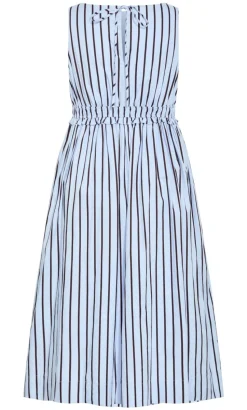 Anna Choc Stripe Cotton Dress - sky blue
