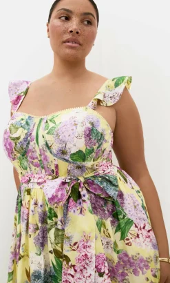 Annika Hydrangea Print Cotton Maxi Dress - lemon