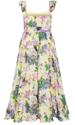 Annika Hydrangea Print Cotton Maxi Dress - lemon
