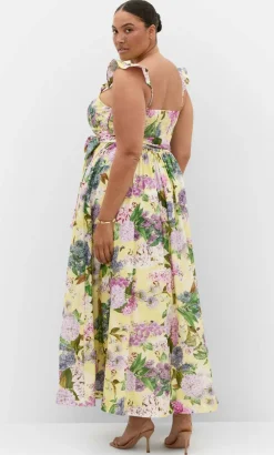 Annika Hydrangea Print Cotton Maxi Dress - lemon