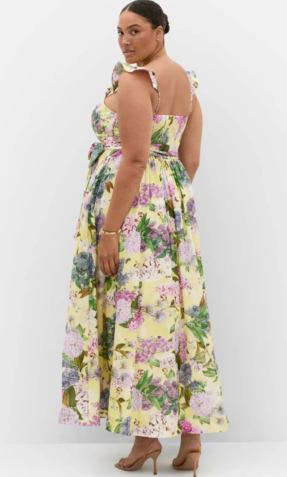Annika Hydrangea Print Cotton Maxi Dress - lemon