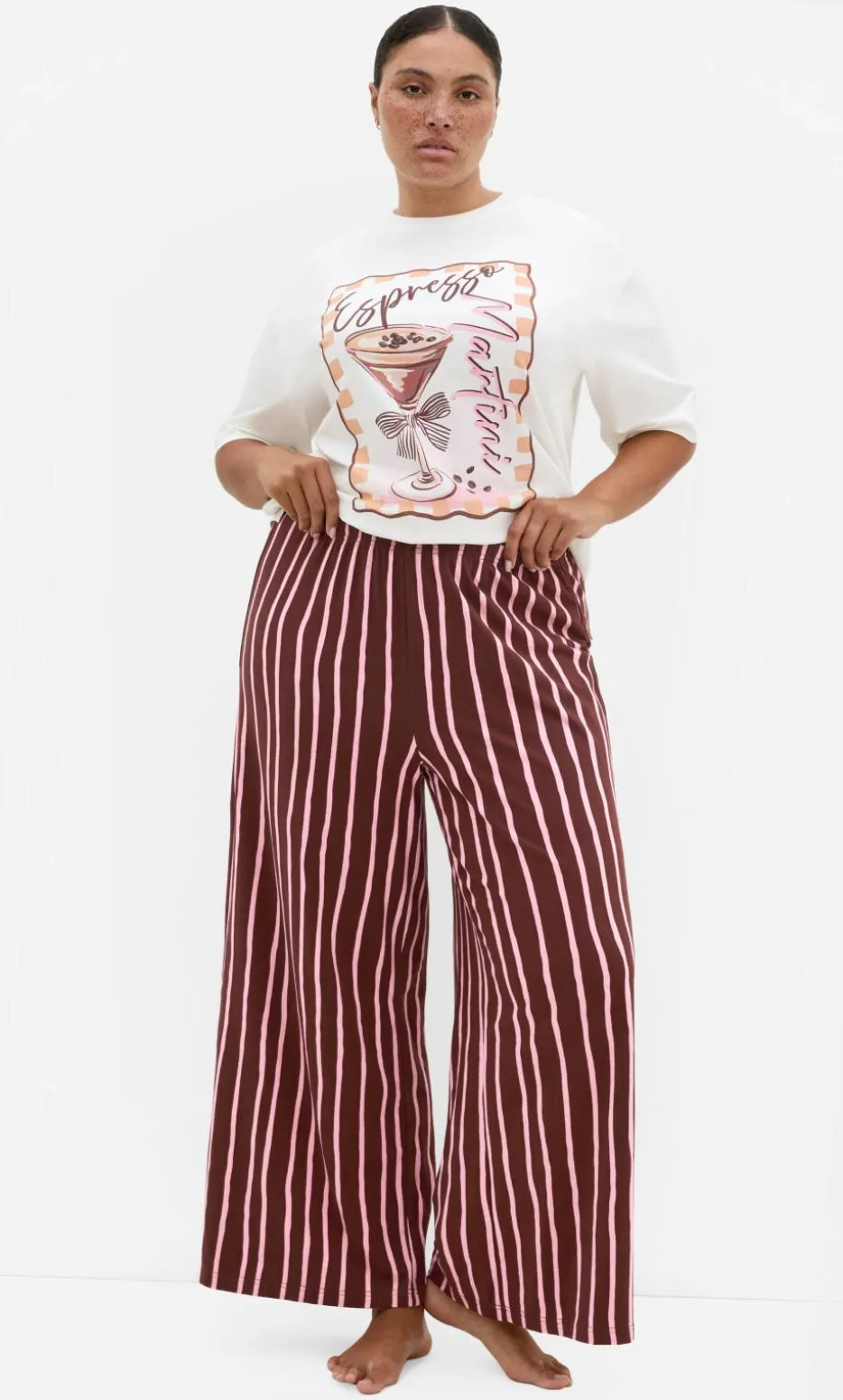 Arabella Stripe Pyjama Pant - choc berry