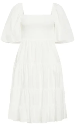 Ariella Puff Sleeve Midi Dress - ivory