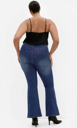 Asha Fit Pin Woodstock Flare Leg Jean - mid wash