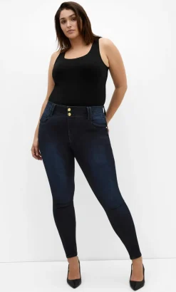 Asha Fit Skinny Leg Short Jean - dark wash