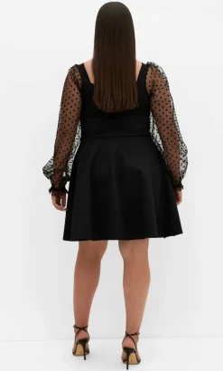 Asher Spot Sleeve Skater Dress - black