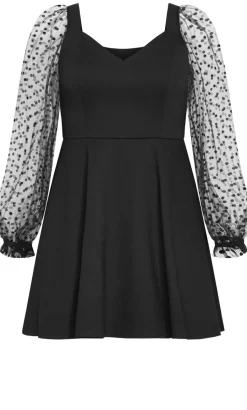 Asher Spot Sleeve Skater Dress - black