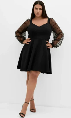 Asher Spot Sleeve Skater Dress - black