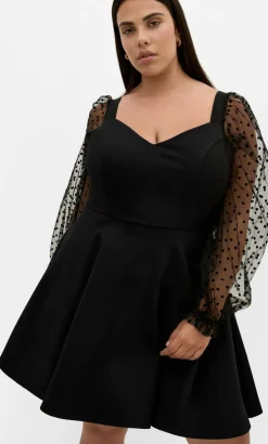 Asher Spot Sleeve Skater Dress - black