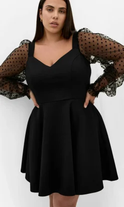 Asher Spot Sleeve Skater Dress - black