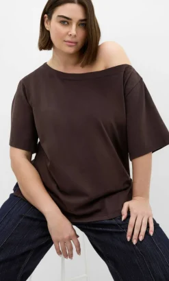 Asymmetrical Cotton Tee - espresso