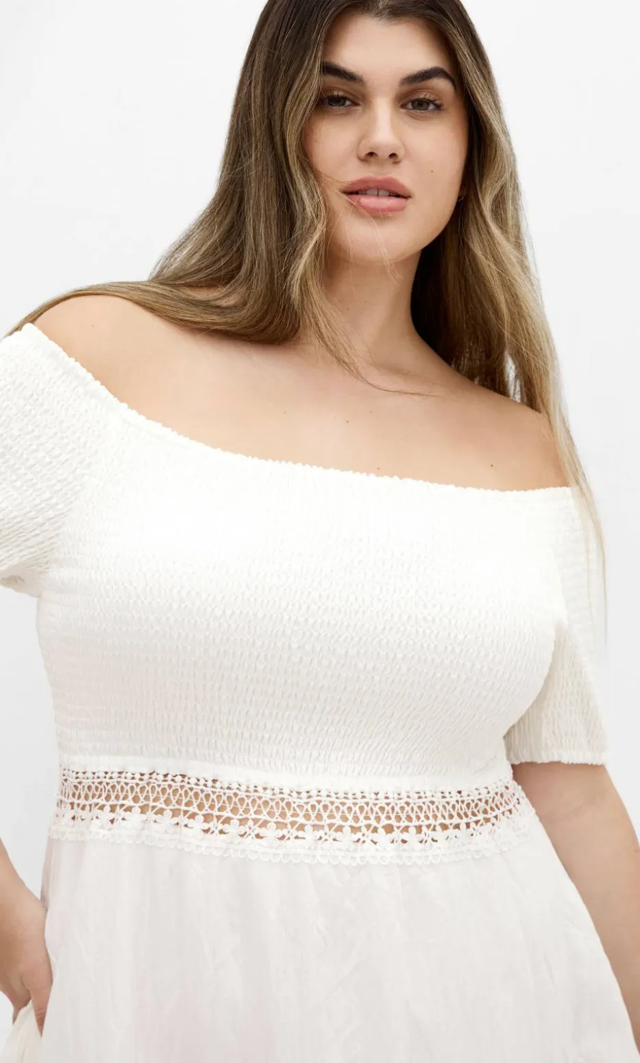 Aura Shirred Bodice Dress - ivory